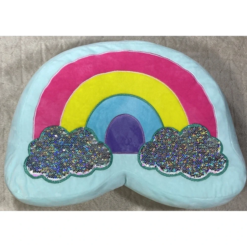 Rainbow Pillow Sequin Plush Soft Decorative Girls Kids Childs Dream Street Decor